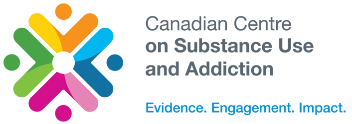 CCSA logo with the words Canadian Centre on Substance Use and Addiction beside it. Below are the words evidence, engagement and impact.