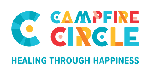 Campfire Circle Logo with text below that says healing through happiness.